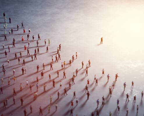 People follow a leader. Community of followers