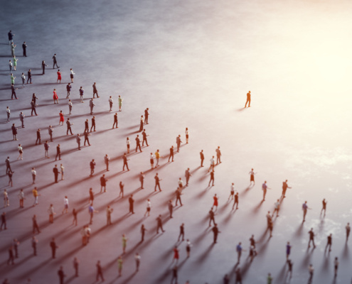 People follow a leader. Community of followers