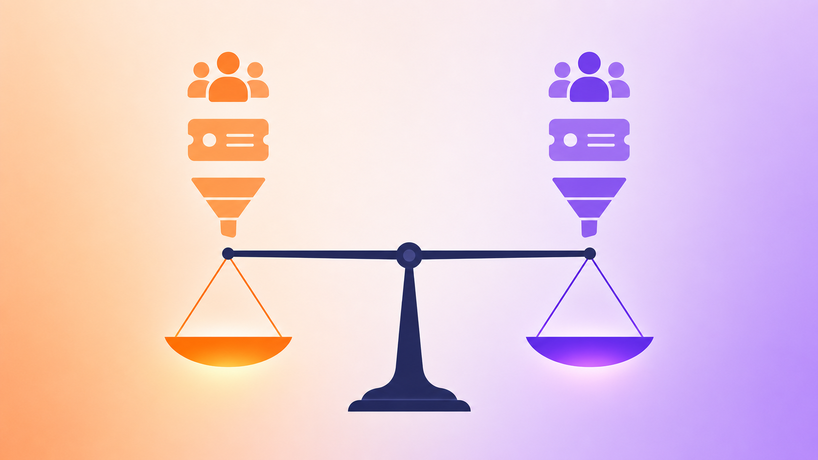 Entscheidung zwischen HubSpot und Odoo: Waage mit CRM-, Support- und Marketing-Symbolen