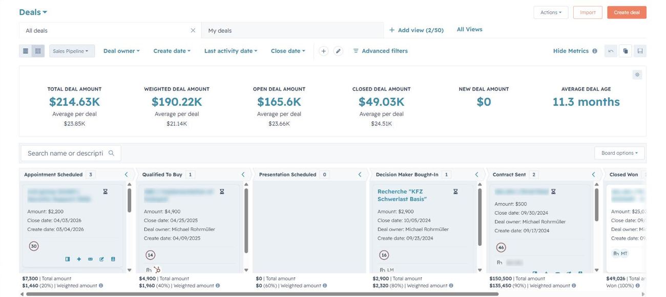 HubSpot CRM – Deal Pipeline with Revenue Metrics (Demo Portal)