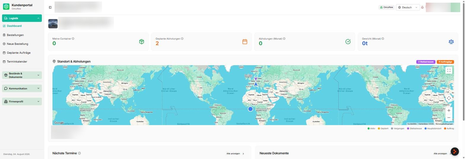Customer portal: dashboard with orders, appointments and documents